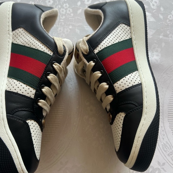 Gucci Men Screeners Leather Black and White Trainers NWB Size 5 (Women’s 8.5) - Picture 11 of 16